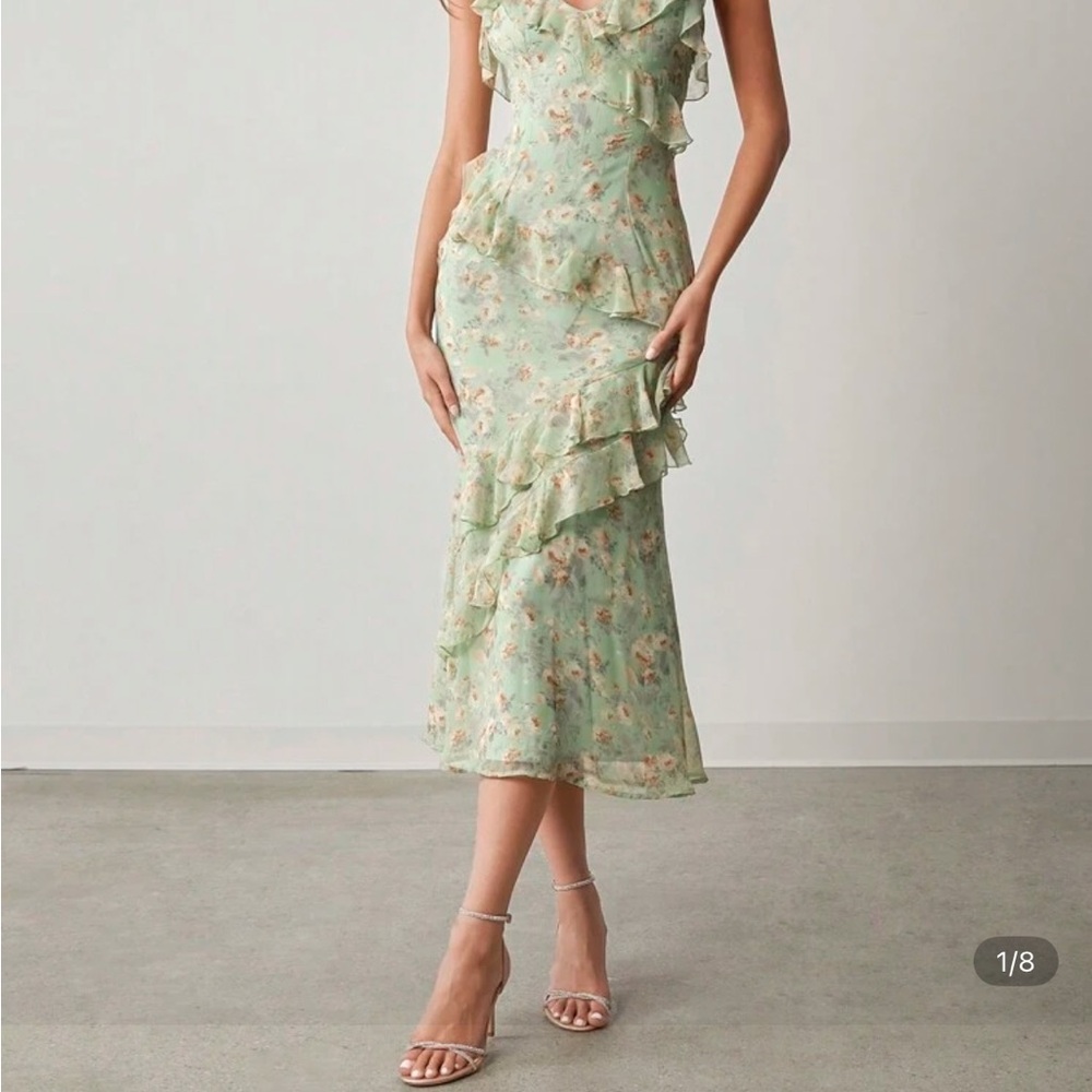 Floral Green Ruffle Dress